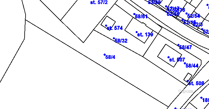 Parcela st. 58/4 v KÚ Dobronín, Katastrální mapa