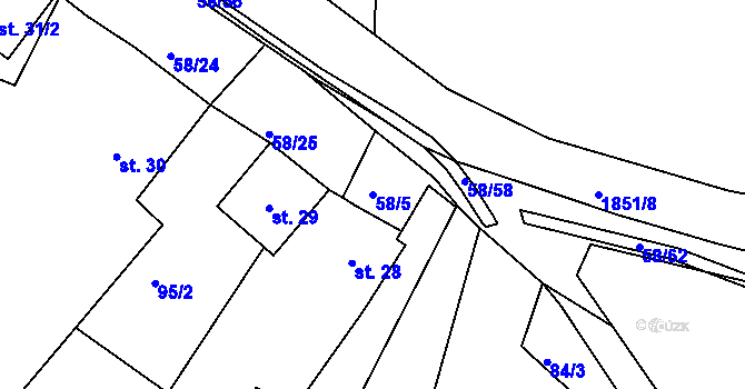 Parcela st. 58/5 v KÚ Dobronín, Katastrální mapa