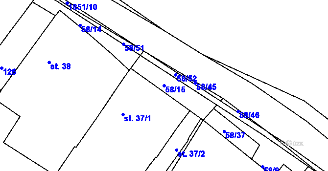 Parcela st. 58/15 v KÚ Dobronín, Katastrální mapa
