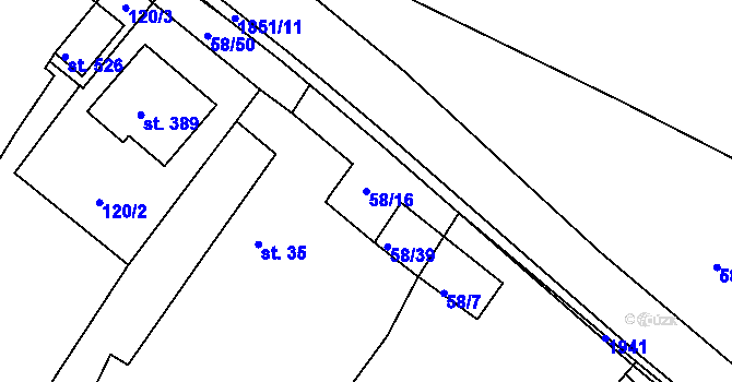 Parcela st. 58/16 v KÚ Dobronín, Katastrální mapa