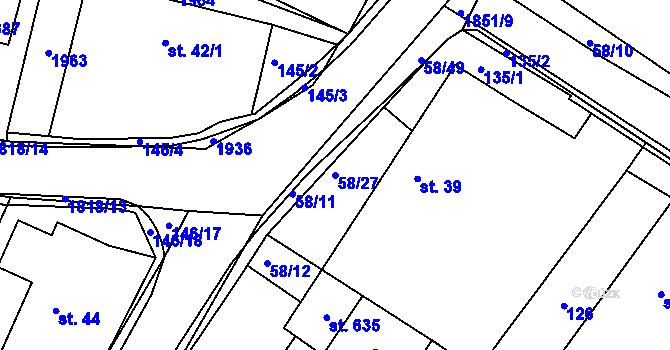 Parcela st. 58/27 v KÚ Dobronín, Katastrální mapa