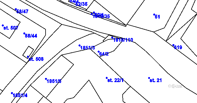 Parcela st. 64/2 v KÚ Dobronín, Katastrální mapa