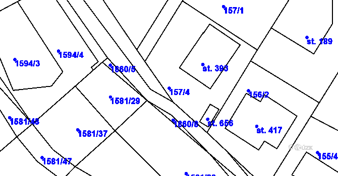 Parcela st. 157/4 v KÚ Dobronín, Katastrální mapa
