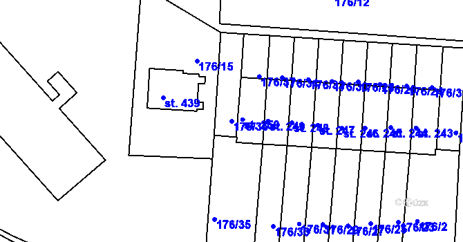 Parcela st. 176/36 v KÚ Dobronín, Katastrální mapa