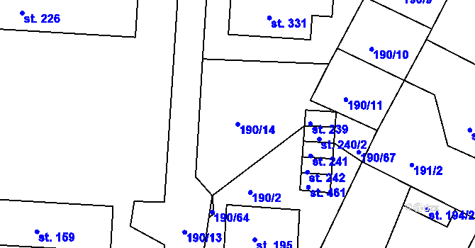 Parcela st. 190/14 v KÚ Dobronín, Katastrální mapa