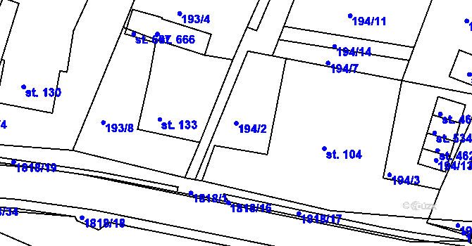Parcela st. 194/2 v KÚ Dobronín, Katastrální mapa