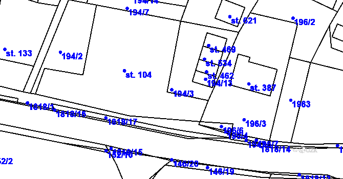 Parcela st. 194/3 v KÚ Dobronín, Katastrální mapa