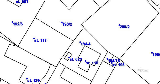 Parcela st. 194/4 v KÚ Dobronín, Katastrální mapa