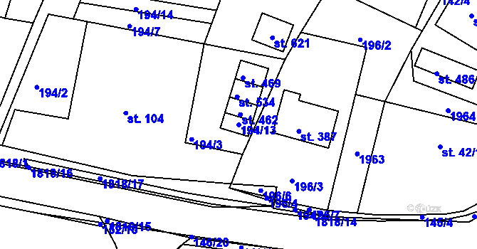 Parcela st. 194/13 v KÚ Dobronín, Katastrální mapa
