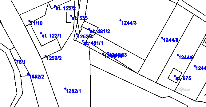 Parcela st. 1244/14 v KÚ Dobronín, Katastrální mapa