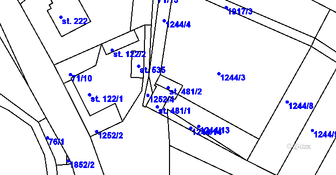 Parcela st. 481/2 v KÚ Dobronín, Katastrální mapa
