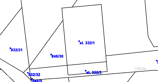 Parcela st. 332/1 v KÚ Dobronín, Katastrální mapa