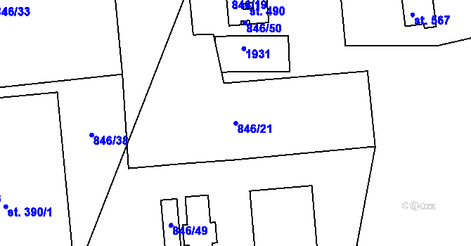 Parcela st. 846/21 v KÚ Dobronín, Katastrální mapa