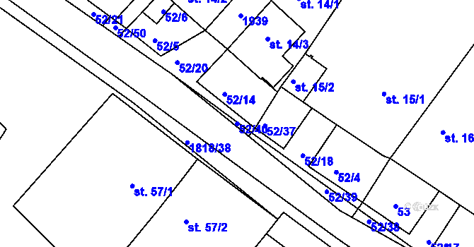 Parcela st. 52/40 v KÚ Dobronín, Katastrální mapa