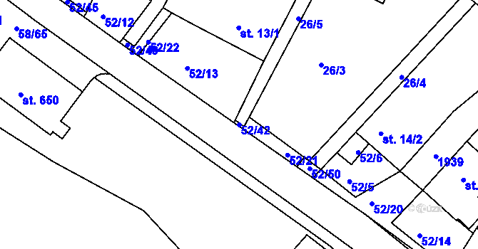 Parcela st. 52/42 v KÚ Dobronín, Katastrální mapa