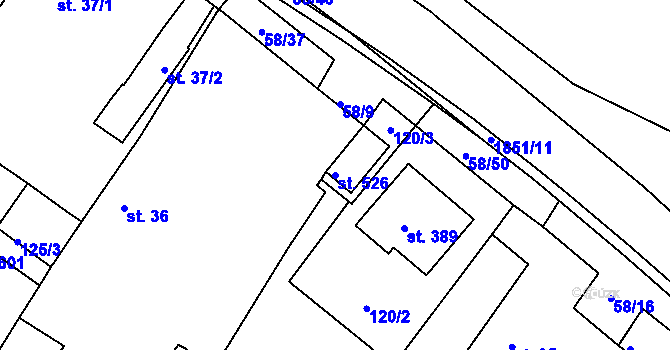 Parcela st. 526 v KÚ Dobronín, Katastrální mapa