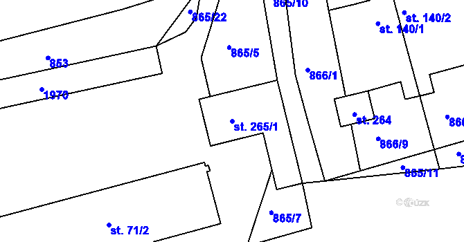 Parcela st. 265/1 v KÚ Dobronín, Katastrální mapa