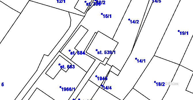 Parcela st. 539/1 v KÚ Dobronín, Katastrální mapa