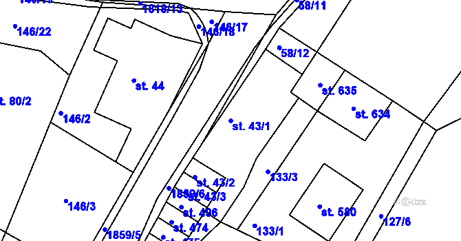 Parcela st. 43/1 v KÚ Dobronín, Katastrální mapa