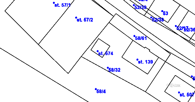 Parcela st. 574 v KÚ Dobronín, Katastrální mapa