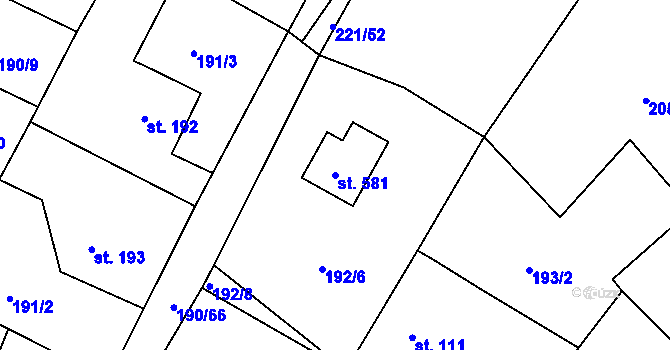 Parcela st. 581 v KÚ Dobronín, Katastrální mapa