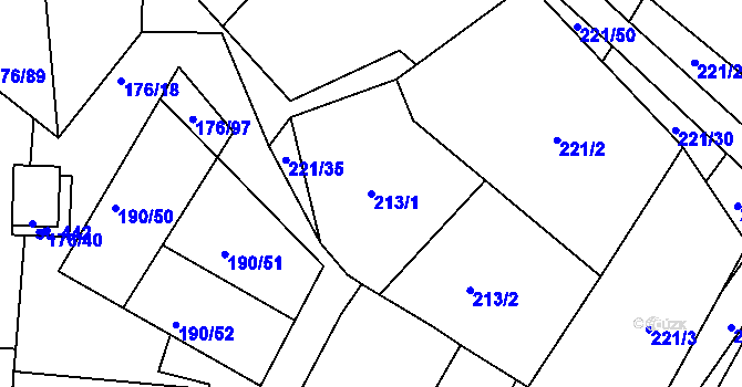 Parcela st. 213/1 v KÚ Dobronín, Katastrální mapa