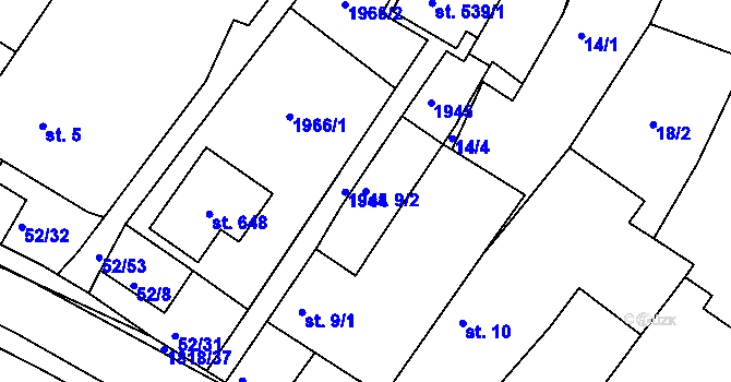 Parcela st. 9/2 v KÚ Dobronín, Katastrální mapa