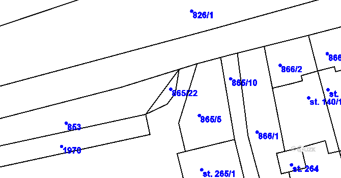 Parcela st. 865/22 v KÚ Dobronín, Katastrální mapa