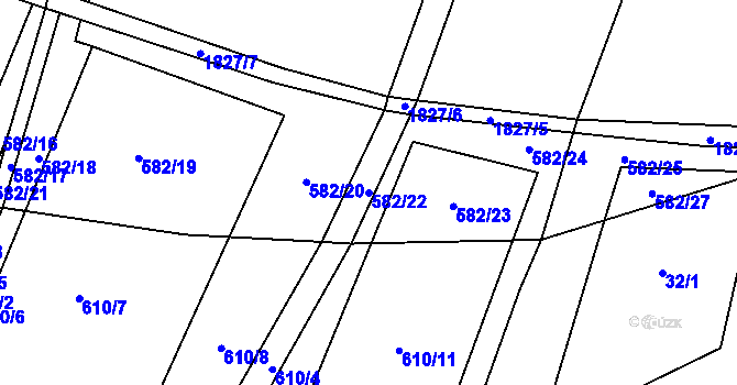Parcela st. 582/22 v KÚ Dobronín, Katastrální mapa