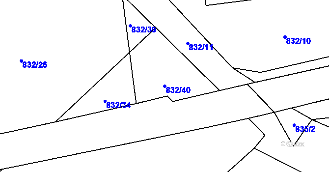 Parcela st. 832/40 v KÚ Dobronín, Katastrální mapa