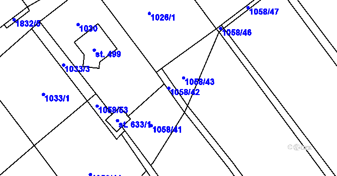 Parcela st. 1058/42 v KÚ Dobronín, Katastrální mapa