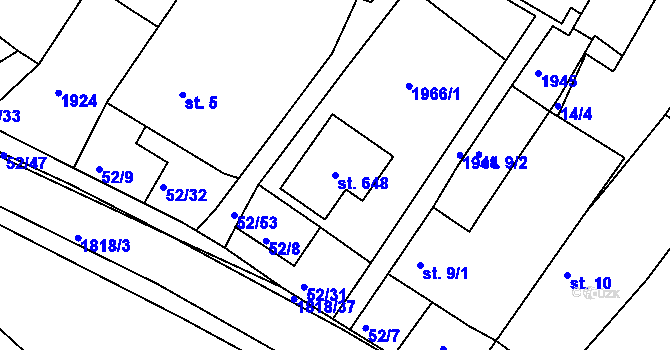 Parcela st. 648 v KÚ Dobronín, Katastrální mapa
