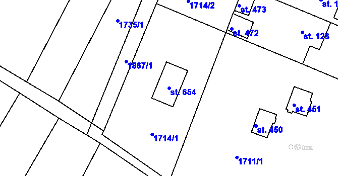 Parcela st. 654 v KÚ Dobronín, Katastrální mapa