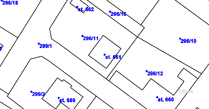Parcela st. 661 v KÚ Dobronín, Katastrální mapa