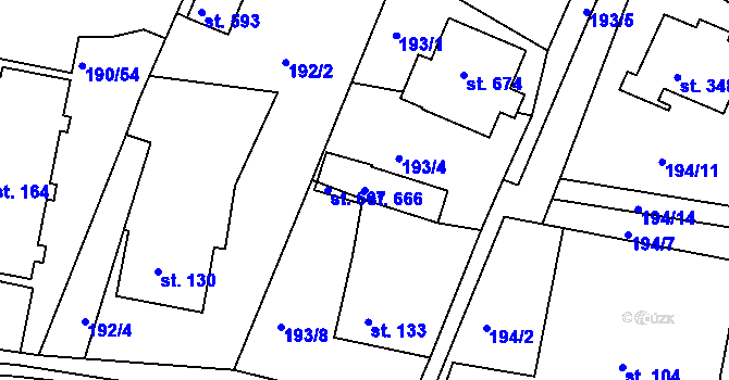 Parcela st. 666 v KÚ Dobronín, Katastrální mapa
