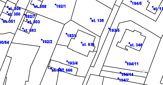 Parcela st. 674 v KÚ Dobronín, Katastrální mapa