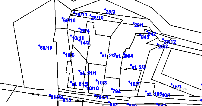 Parcela st. 2/2 v KÚ Střelecká, Katastrální mapa