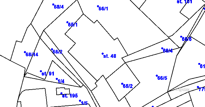 Parcela st. 48 v KÚ Střelecká, Katastrální mapa