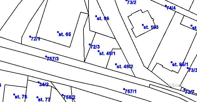 Parcela st. 49/1 v KÚ Střelecká, Katastrální mapa