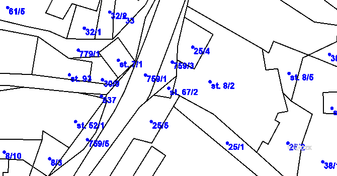 Parcela st. 67/2 v KÚ Střelecká, Katastrální mapa