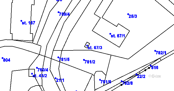 Parcela st. 67/3 v KÚ Střelecká, Katastrální mapa