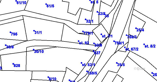 Parcela st. 93 v KÚ Střelecká, Katastrální mapa