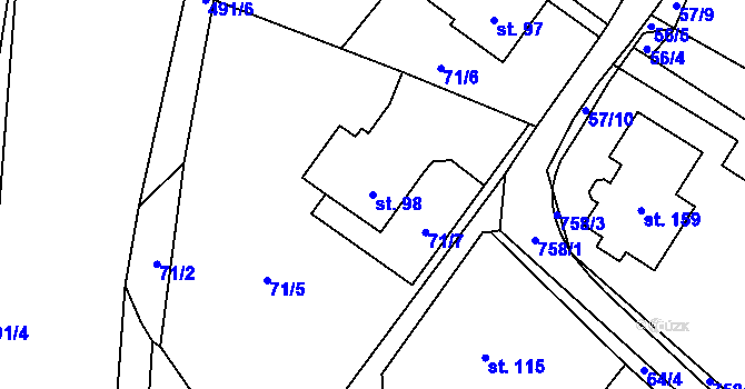 Parcela st. 98 v KÚ Střelecká, Katastrální mapa
