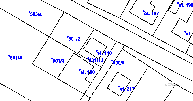 Parcela st. 119 v KÚ Střelecká, Katastrální mapa