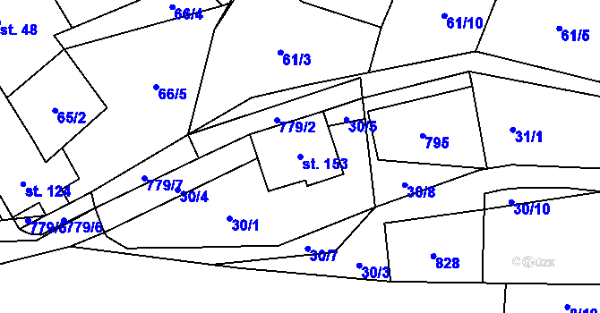 Parcela st. 153 v KÚ Střelecká, Katastrální mapa