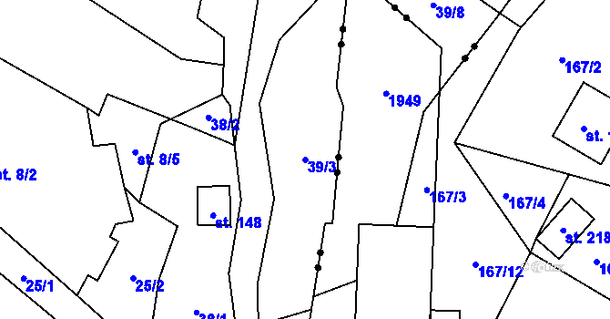 Parcela st. 39/3 v KÚ Střelecká, Katastrální mapa