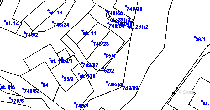 Parcela st. 52 v KÚ Střelecká, Katastrální mapa