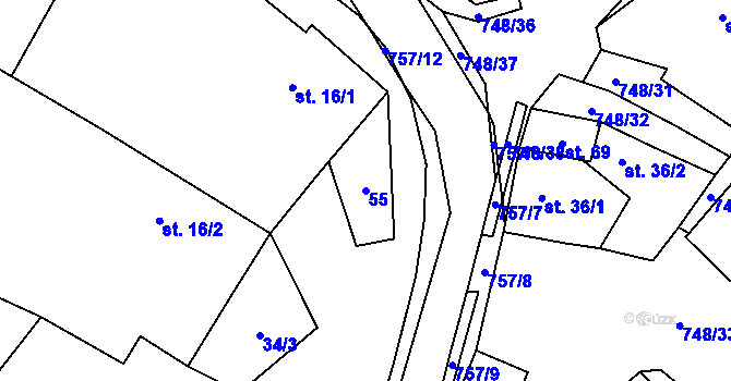 Parcela st. 55 v KÚ Střelecká, Katastrální mapa