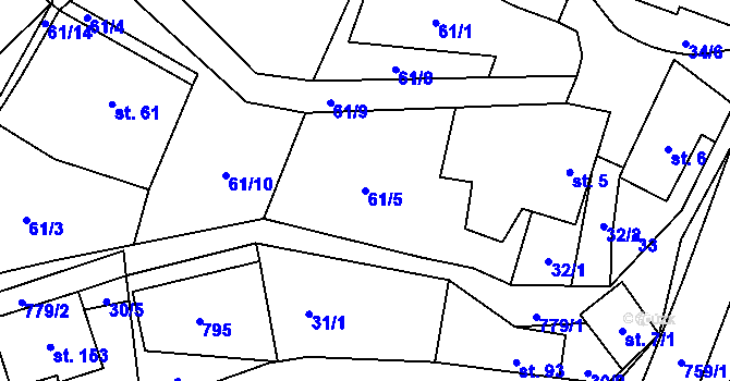 Parcela st. 61/5 v KÚ Střelecká, Katastrální mapa