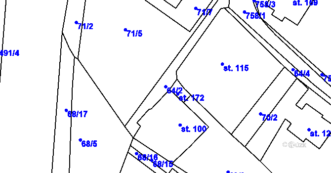 Parcela st. 64/2 v KÚ Střelecká, Katastrální mapa